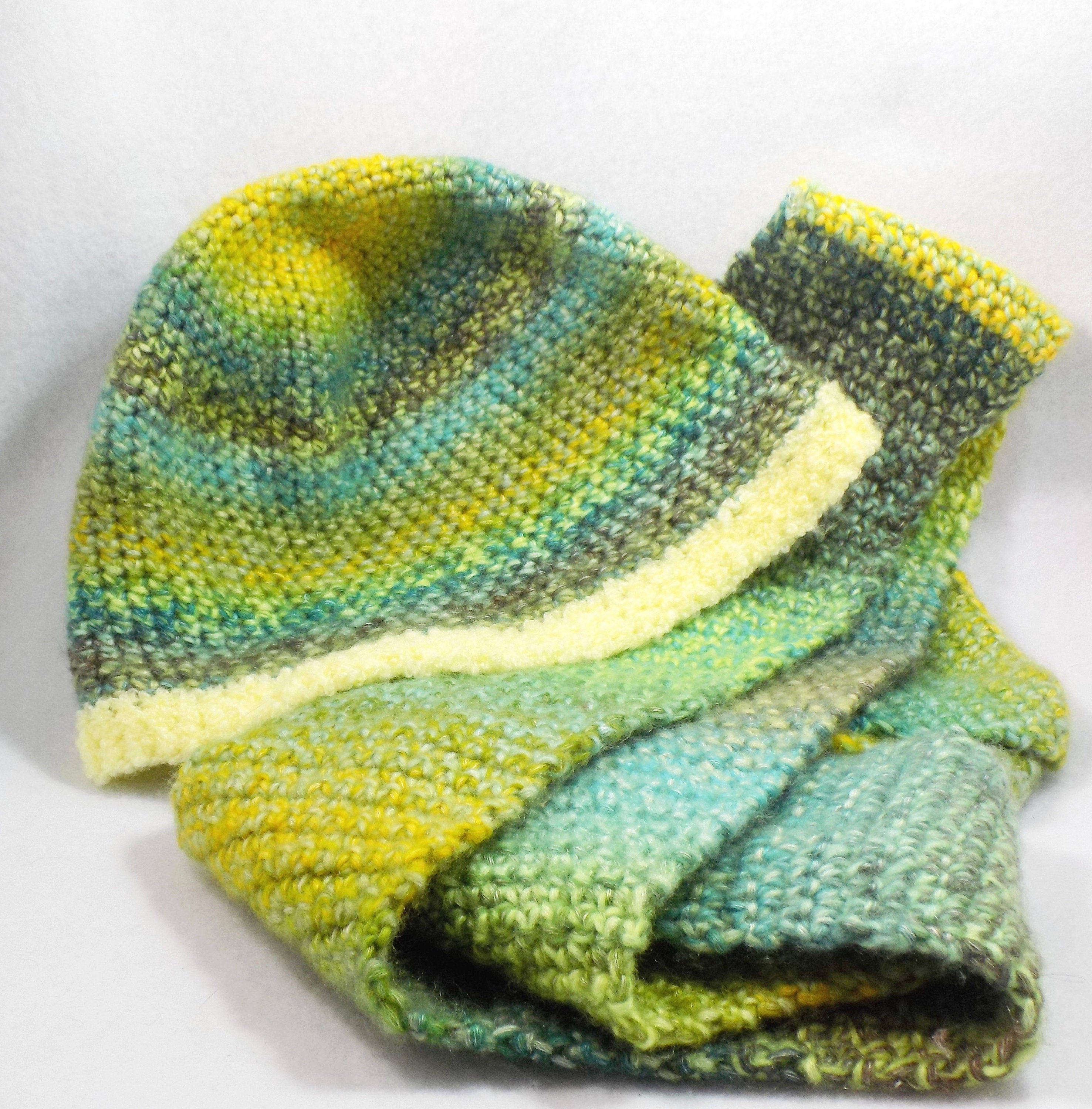 Crocheted Hats And Scarves  Crochet Hat Scarf Set Green Beanie Long Green Scarf Etsy