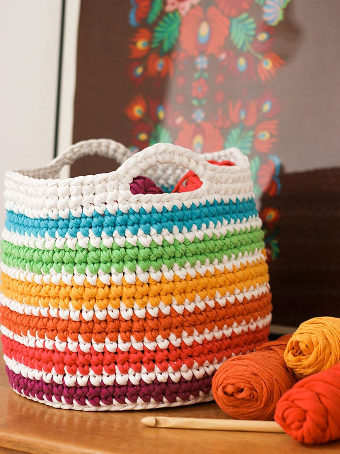 T Shirt Yarn Crochet Patterns  Crochet Pattern Rainbow Storage Basket My Poppet Makes